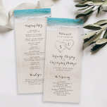 Hearts in the sand beach wedding program<br><div class="desc">Features two hearts in the sand and the bride's and groom's initials with turquoise water and white sand beach background,  great wedding program for summer beach wedding,  or tropical destination wedding.
See all the matching pieces in collection</div>