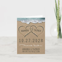 Hearts in the Sand Beach Wedding Thank You Cards