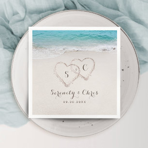 Hearts in the sand destination beach wedding napkin