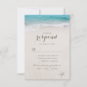 Hearts in the sand destination beach wedding RSVP card