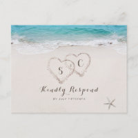 Hearts in the sand destination beach wedding RSVP