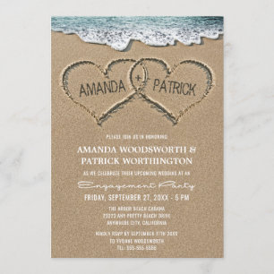 Hearts in the Sand Engagement Party Invitations
