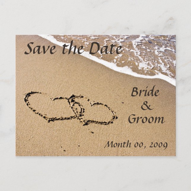Hearts in the Sand Save the Date Postcards (Front)