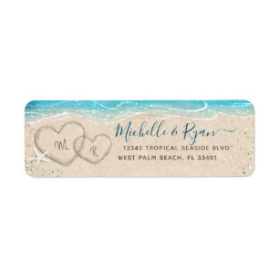 Hearts in the Sand Watercolor Beach Return Address