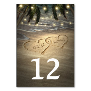 Hearts in the Sand Wedding Table Number Cards