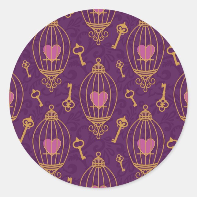 Hearts-keys-pattern Classic Round Sticker (Front)
