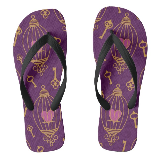 Hearts-keys-pattern Flip Flops (Footbed)