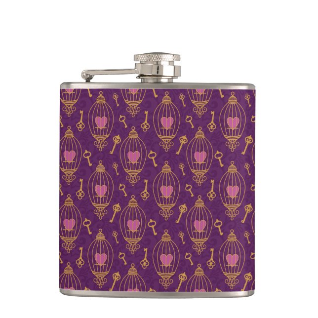 Hearts-keys-pattern Hip Flask (Front)