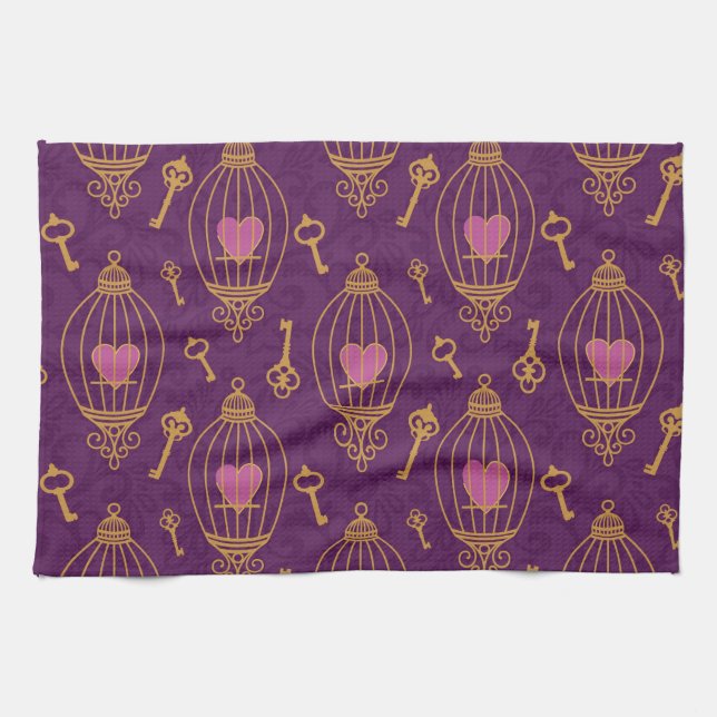 Hearts-keys-pattern Kitchen Towel (Horizontal)