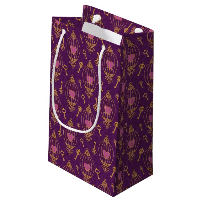 Hearts-keys-pattern Small Gift Bag (Back Angled)