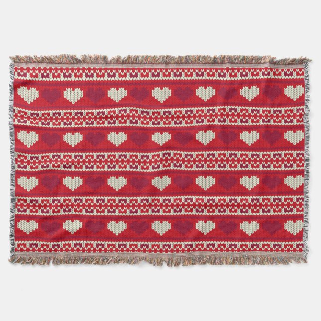 Hearts knitting seamless pattern 1 + your ideas throw blanket (Front)