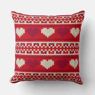 Hearts knitting seamless pattern 1 + your ideas throw pillow
