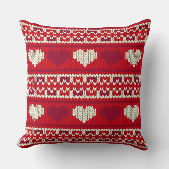Hearts knitting seamless pattern 1 + your ideas throw pillow (Front)