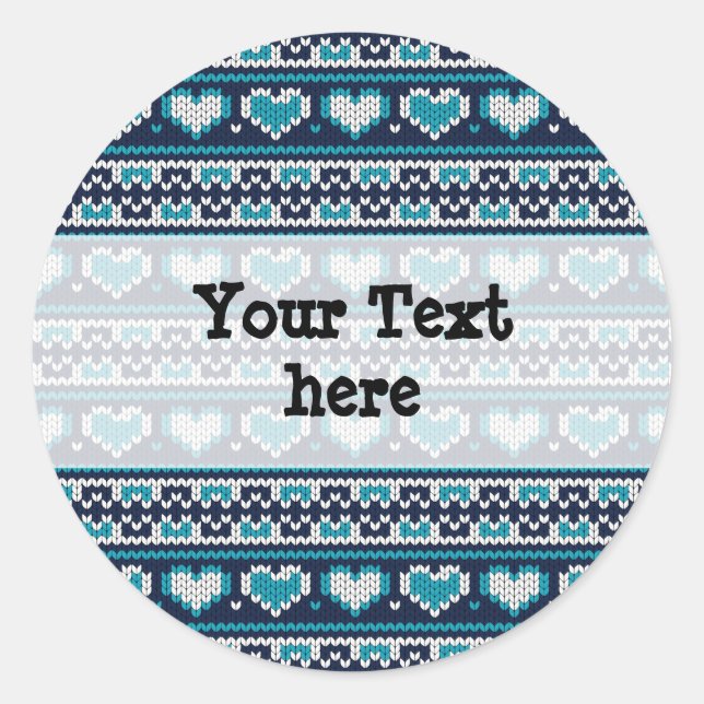 Hearts knitting seamless pattern 2 + your ideas classic round sticker (Front)
