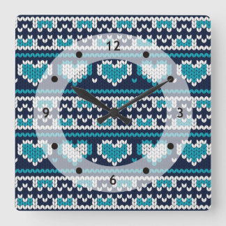 Hearts knitting seamless pattern 2 + your ideas square wall clock