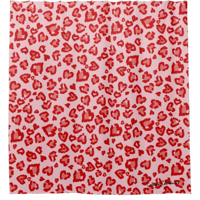 Hearts Leopard Pattern in Red on Blush (Front)
