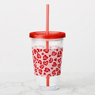 Hearts Leopard Pattern in Red on Blush Acrylic Tumbler