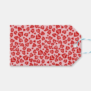Hearts Leopard Pattern in Red on Blush Gift Tags