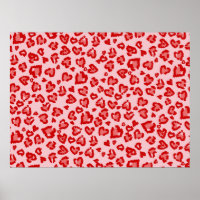 Hearts Leopard Pattern in Red on Blush