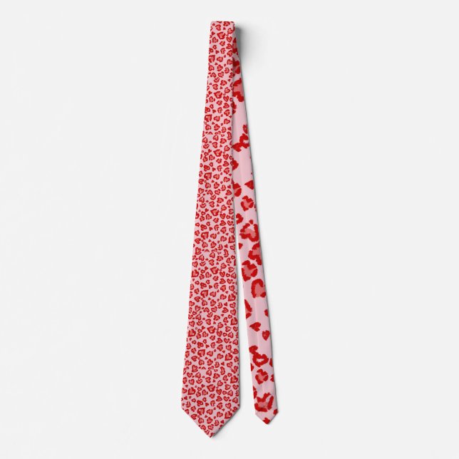 Hearts Leopard Pattern in Red on Blush Tie (Front)