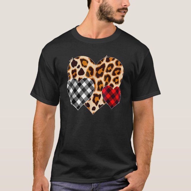 Hearts Leopard Plaid  Valentines Day Love  Girls 1 T-Shirt (Front)
