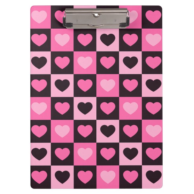 Hearts light pink hot pink dark burgundy Chequered Clipboard (Front)