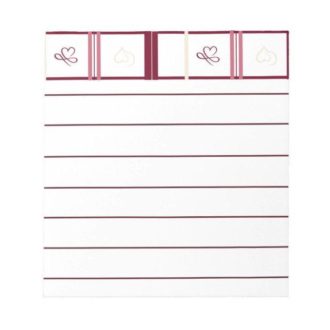 Hearts Lined Notepad – Whimsical Burgundy Design (Front)