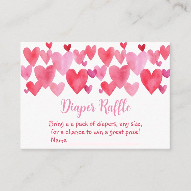 Hearts Little Sweetheart Baby Shower Diaper Raffle Enclosure Card (Front)