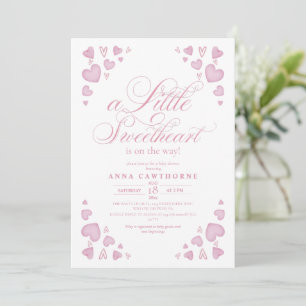 Hearts Little Sweetheart Girl Baby Shower Invitation