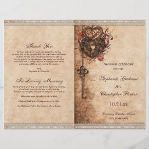 Hearts Lock and Key Wedding Ceremony Program