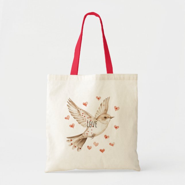 Hearts Love Bird Roses Floral Tote Bag (Front)