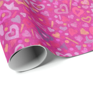 Hearts Love Collage Pattern Pink Fuchsia Magenta  Wrapping Paper