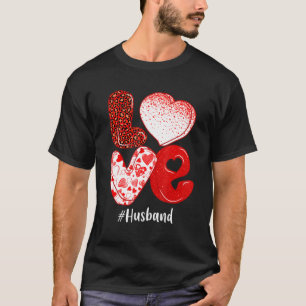 Hearts Love Husband Leopard Funny Valentines Match T-Shirt
