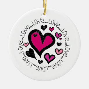 Hearts Love Love Love Ceramic Ornament