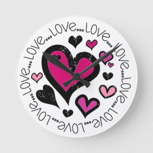 Hearts Love Love Love Round Clock