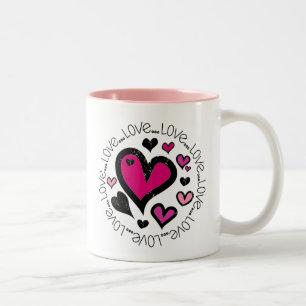Hearts Love Love Love Two-Tone Coffee Mug