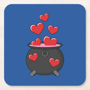 Hearts Love Potion Square Paper Coaster