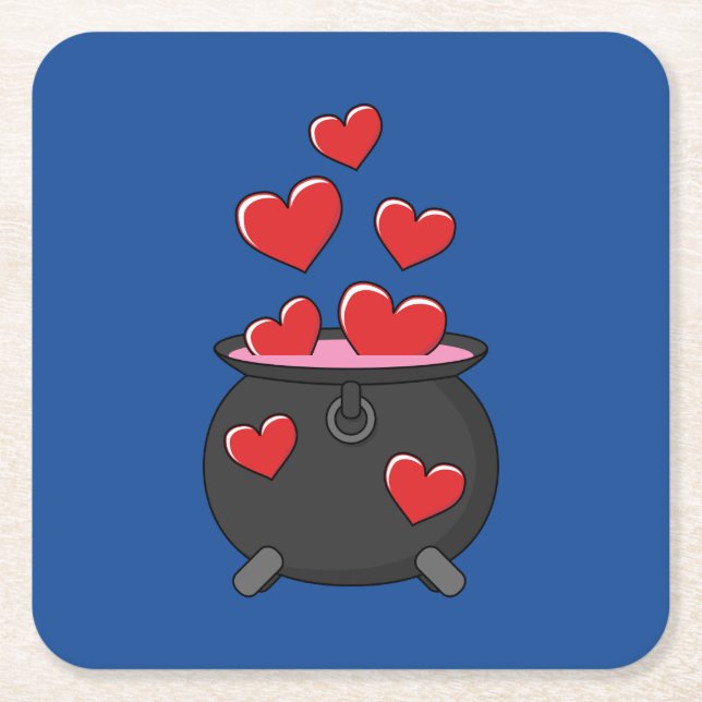 Hearts Love Potion Square Paper Coaster (Front)