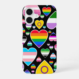 hearts love rainbow colourful pride flags lgbtq iPhone 16 case