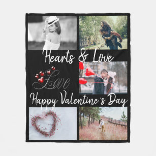 Hearts & Love Valentine's Day Black Photo Fleece Blanket