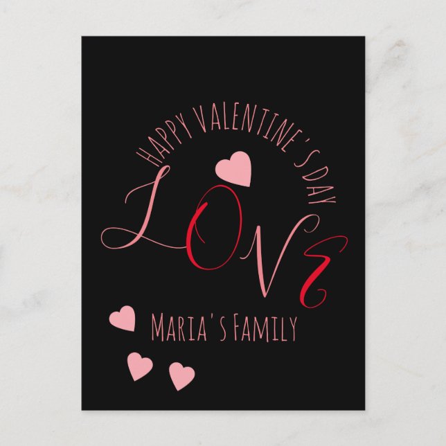 Hearts Love Valentines Day Pink Red Script Heart  Postcard (Front)