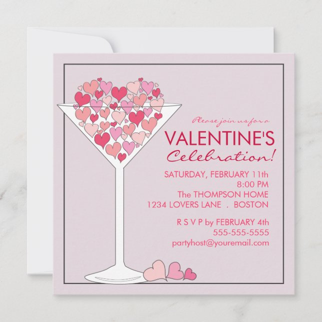 Hearts Martini Valentines Invitation à la fête du  (Devant)