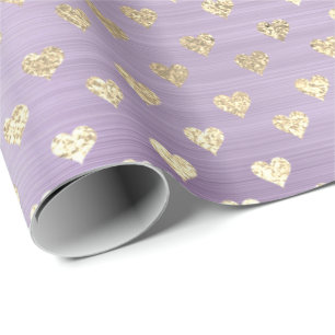 Hearts Metallic Lavande Purple Blush Gold Faux Wrapping Paper