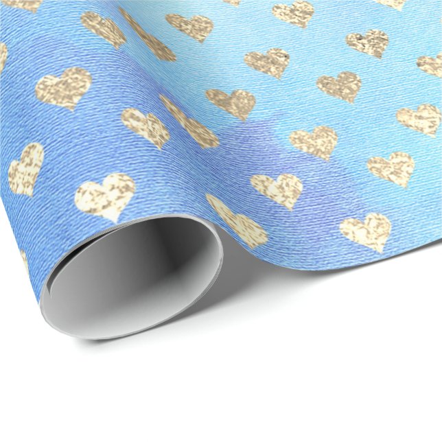 Hearts Metallic Mint Aqua Ocean Blue Gold Pink Wrapping Paper (Roll Corner)