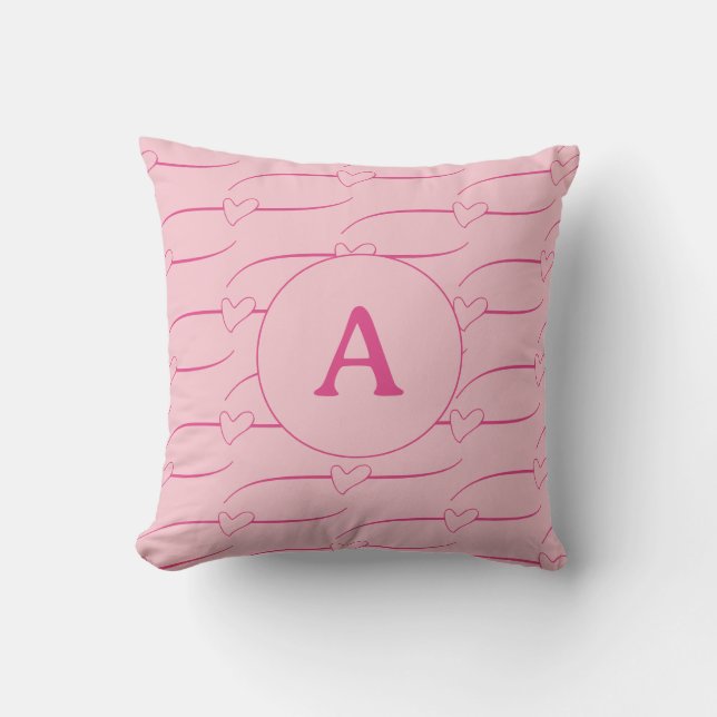 Hearts Modern Monogram Throw Pillow (Front)