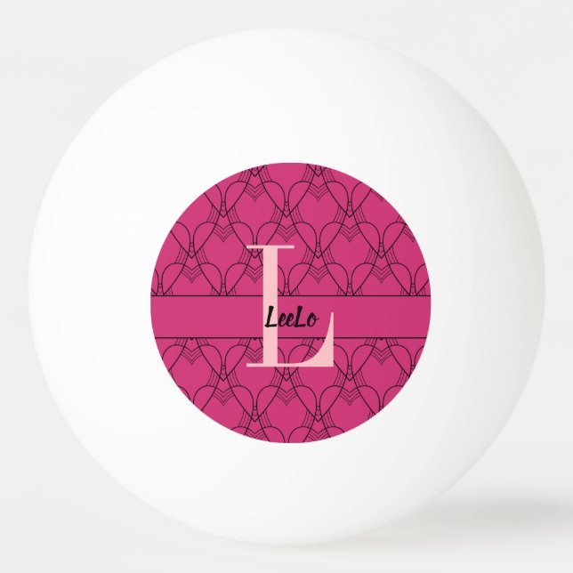 Hearts Monogram and Name Custom Ping Pong Ball (Front)