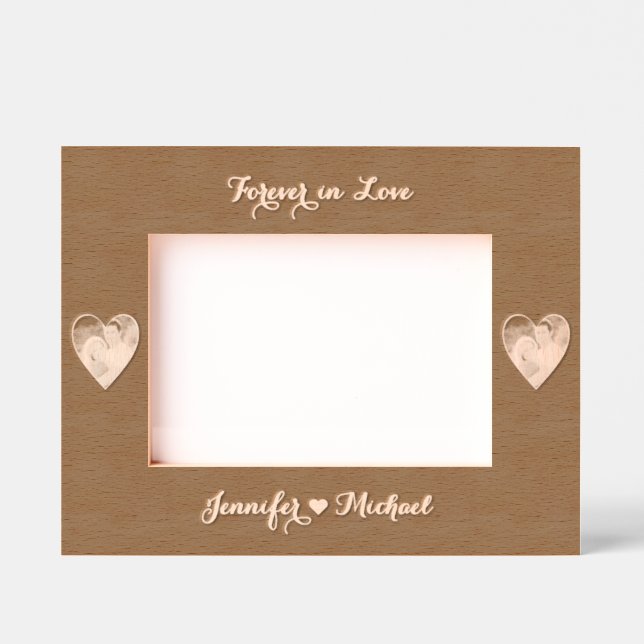 Hearts Monogram Couple Photo Wedding Anniversary Etched Frames (Front)