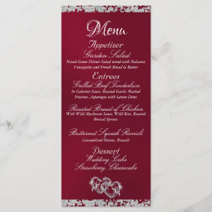 Hearts, Monogram & Glitter - Burgundy Wedding Menu