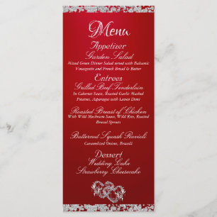 Hearts, Monogram & Glitter - Crimson Wedding Menu