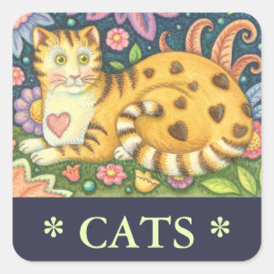 Hearts N' Stripes Tabby Cat Art STICKERS Sheet